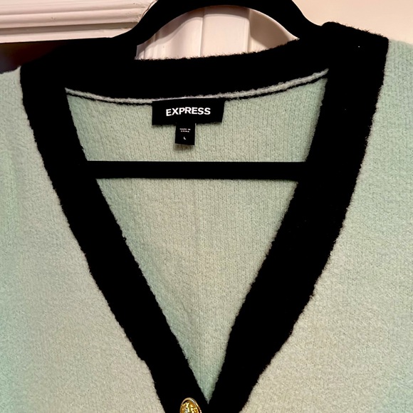 Express short sleeve cardigan in light Apple 🍏 green and black - Picture 4 of 6